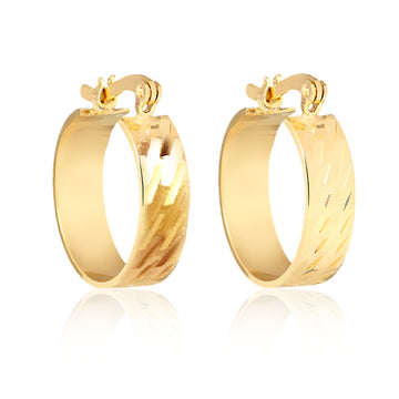 18K Gold Layered Oro Laminado 18 mm Diamond Cut Flat Hoops 21.0398